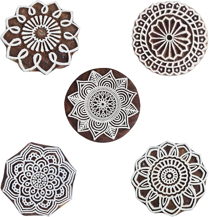 Royal Kraft Mandala Wooden Printing Stamps (Set of 5) - DIY Henna Fabric Textile Paper Clay Pottery Blocks Htag2231