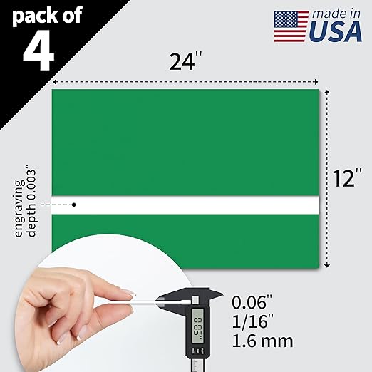 Trotec TroLase | 12"x24"x1/16", 4 Pcs | Bright Green/White | 2 Ply | Modified Acrylic | Laser Engraving Double Color Plastic Sheet | Engraving Blanks for Laser, Saw, Guillotine | Made in USA