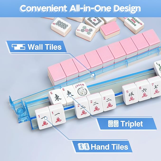 Mahjong Racks with Pushers Set of 4, Mahjong Tile Pushers and Racks, Acrylic Majiang Tile Holders Accessories (4 Colors)