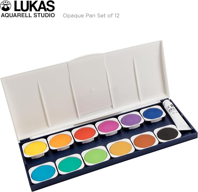 Lukas Opaque Artist Watercolor Studio Paint Set - Professional, Includes a Travel Friendly Outdoor Painting Case and Color Mixing Palette - 24 Brilliant Colors in Round Pans