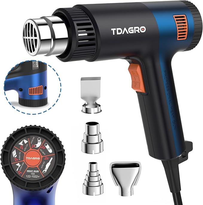 Heat Gun for crafting 1800W, 122℉~1202℉ Variable Temperature Control with 2-Temp Settings 4 Nozzles, 1.5s Fast Heating Blue Heat Gun for Resin, Shrink PVC Tubing/Wrapping/Crafts and Vinyl Wrap