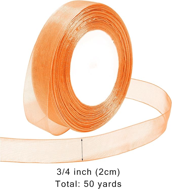 Ribbon for Gift Wrapping 3/4 inch Orange Sheer Organza Ribbon for Flower Bouquet Tulle Thin Chiffon Ribbons for Wedding Invitations Christmas Halloween Presents Decorations Crafts 50 Yards