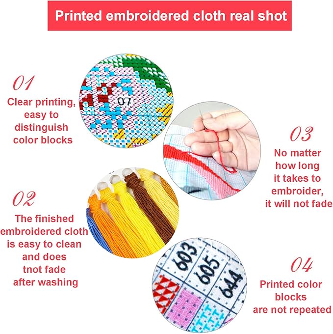 51buyoutgo 11CT Stamped Cross Stitch Kits for Adults - 18x18 in Beginner Embroidery Kit with Easy Funny Washable Animal Tiger Pattern, Pre Printed Fabric for DIY Home Decor, Gifts & Stress Relief