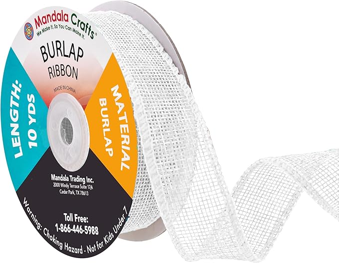 Mandala Crafts White Burlap Ribbon 1 Inch Wide Jute Ribbons for Crafts - 20 Yds Roll Rustic Burlap Wrap Trim Ribbons for Wreaths Bows Wedding Party Decoration