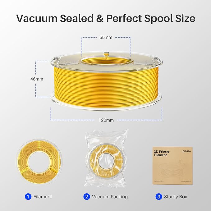ELEGOO Silk PLA Filament 1.75mm Silver Grey 250g, Shiny 3D Printer Filament Dimensional Accuracy +/- 0.02mm, 250g Spool Fits for Most FDM 3D Printers