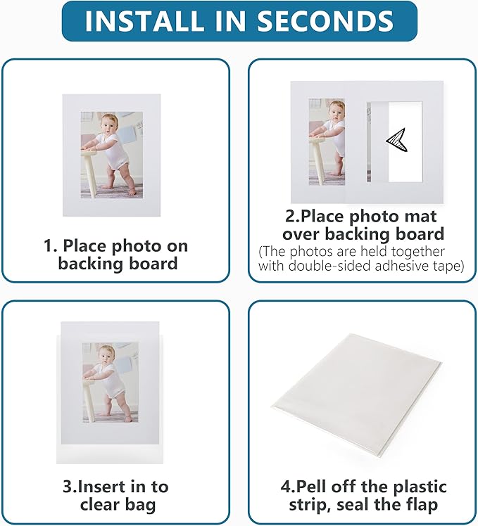 Somime 10 Pack White Photo Board 11x14 Mat for 8.5x11 Photo Mat, White Core Bevel Cut 11x14 Matted Picture Frame Mat Kit Includes 10 Pre Cut Frame Mats & 10 Acid Free Backers & 10 Clear Seal Bags