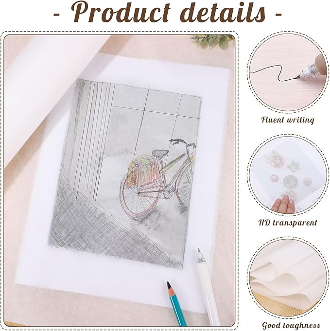 Tracing Paper Roll 24in x 50yd, White Trace Paper Pattern Paper Translucent Tracing Paper for Sewing, Drawing, Sketching, Gift Wrapping