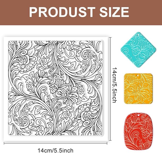 CHGCRAFT Clay Texture Mat Retro Floral Clay Texture Sheets Silicone Polymer Stamp Sheet Modeling Pattern Pad for Polymer Pattern Making Earrings Jewelry 5.5x5.5inch
