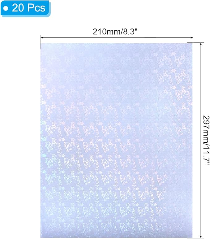 PATIKIL 11.7x8.3" Holographic Sticker Paper, 20Sheets A4 Polypropylene Self-Adhesive Transparent Waterproof Laminate Overlay Film for Photo Cards Scrapbook Decorations, Flower