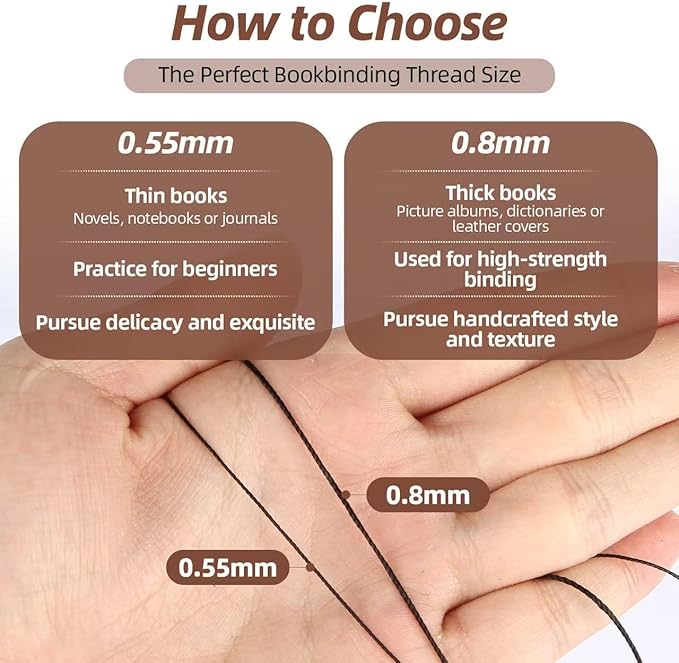 Natural Waxed Thread, 0.55mm/0.8mm, Wax Thread for Handcrafted Wrapping, Sewing, Bookbinding, Leather Threads, Beginners Craft DIY, Hemp Cord (Black/Brown/White, 0.55mm/33 Yards)