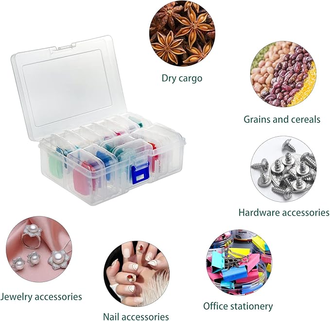 13 Pieces Small Plastic Craft 0rganizers and Storage, Transparent Box with Hinged Lid for Storage of Jewelry, Diamonds, DIY Art Craft Accessory
