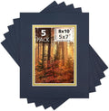 Mat Board Center, Double Mat - Acid Free, 8-ply Thickness, White Core - for Pictures, Photos, Framing (Blue Over Gold, 8x10 for 5x7, Pack of 5)