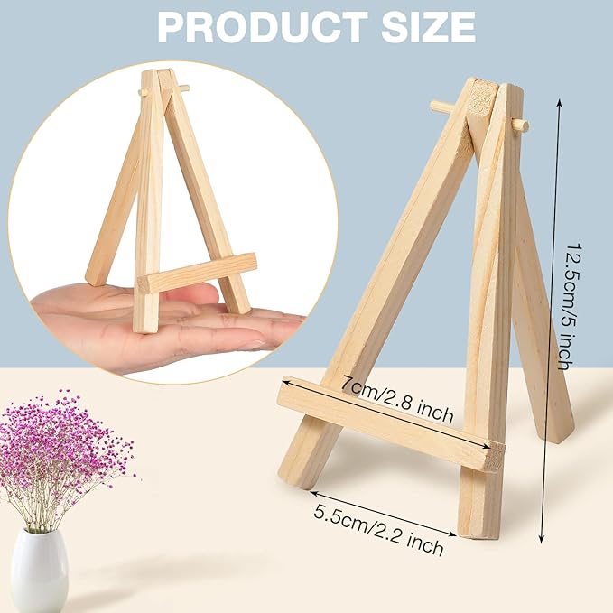 40 Pack 5 Inch Mini Wood Easel Stand Mini Wood Display Easel Wooden Tripod Holder Stand for Painting Portable Canvas Photo Picture Sign Displaying Small Business Cards Artist Phone Wedding