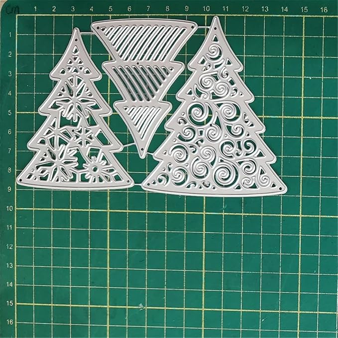 Mvchifay Cutting Dies for Card Making Metal Die-Cuts Scrapbooking Tool Hollow Frame DIY Craft Punch Template Embossing for Paper Album Decor (3 Christmas Tree-14.3x9.1cm)