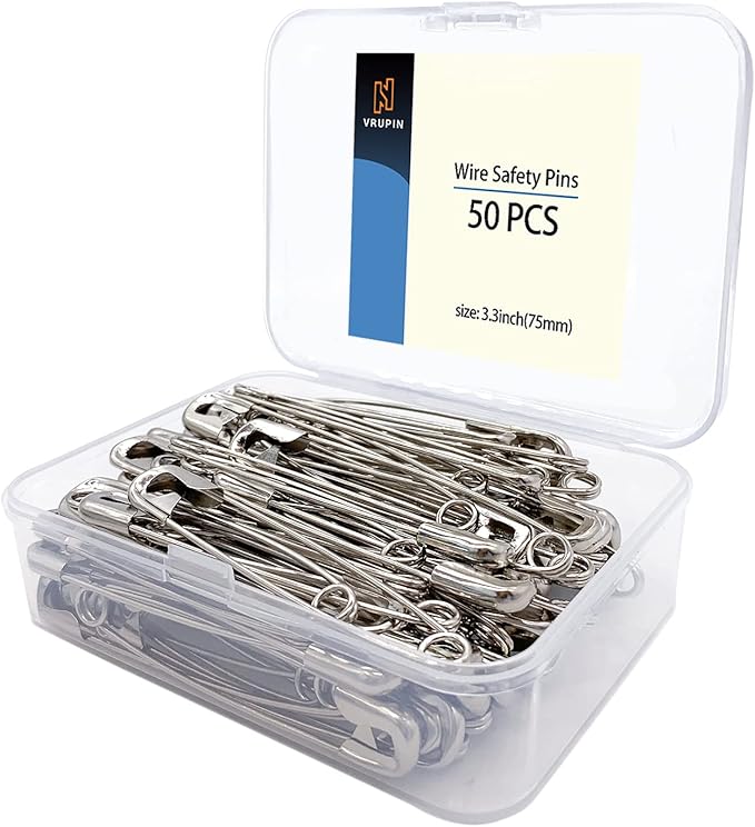 50PCS-3In Safety Pins,Stainless Steel Safety Pins,Bulk Metal Silver Sewing Pins Clothing Clips Tool 75mm Decorative(3" 50)