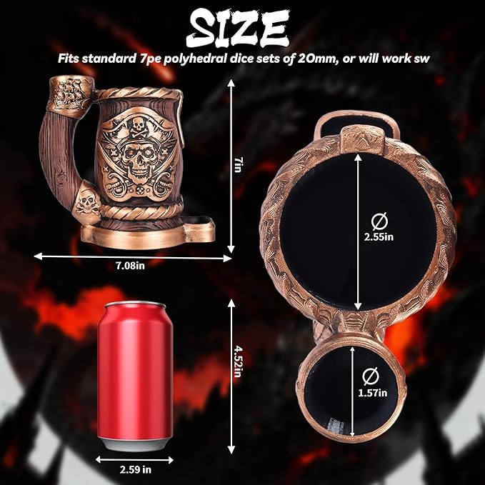 Dice Tower Mug, Dice Rolling Tower, Comes with 7 PCS Dice Set, Suitable for DND Dungeons and Dragons, Tabletop Games, Available As Drink Holder, D&D Gifts, DND Accessories (Wooden Skull)