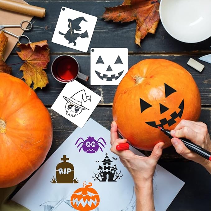 Small Stencils for Painting on Wood Reusable, 3 Inch Reusable Stencil for Craft Ornament Paint Template Stencils for Wall Card Rock Wood Signs Coasters Canvas Home Decor (Halloween)