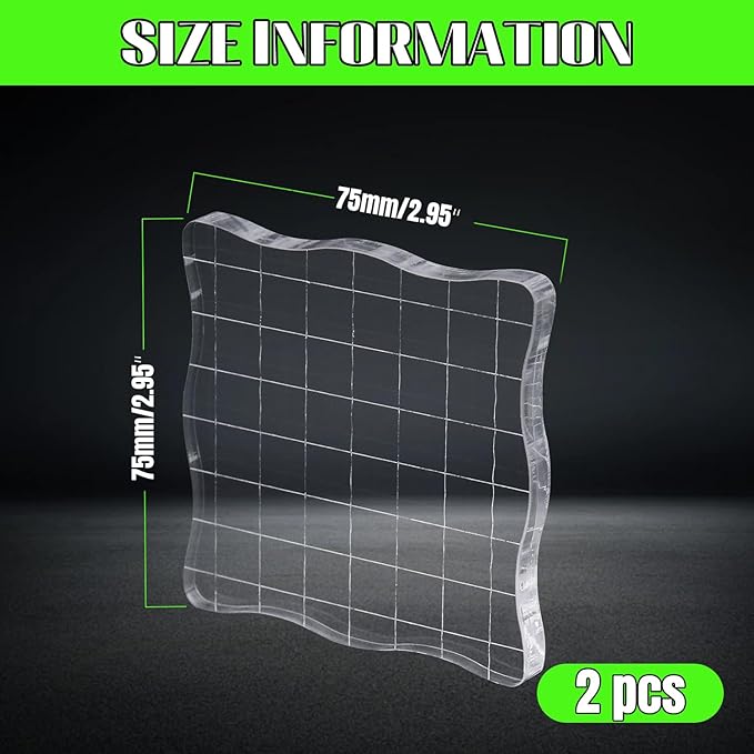 2Pcs Clear Stamp Blocks Set, 3 x 3 Inch Wave-Like Acrylic Blocks for Stamping With Grid Lines - Scrapbooking Crafts Tools