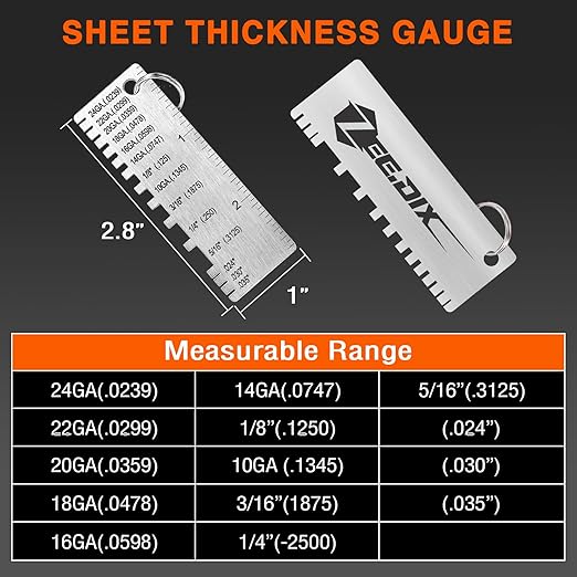 ZeeDix Wire Gauge Measuring Tool (2 Pcs) - Round Dual Sided Metal Sheet Gage & Metal Sheet Thickness Gauge, Stainless Sheet Wire Size Chart & Welding Measurement Tool