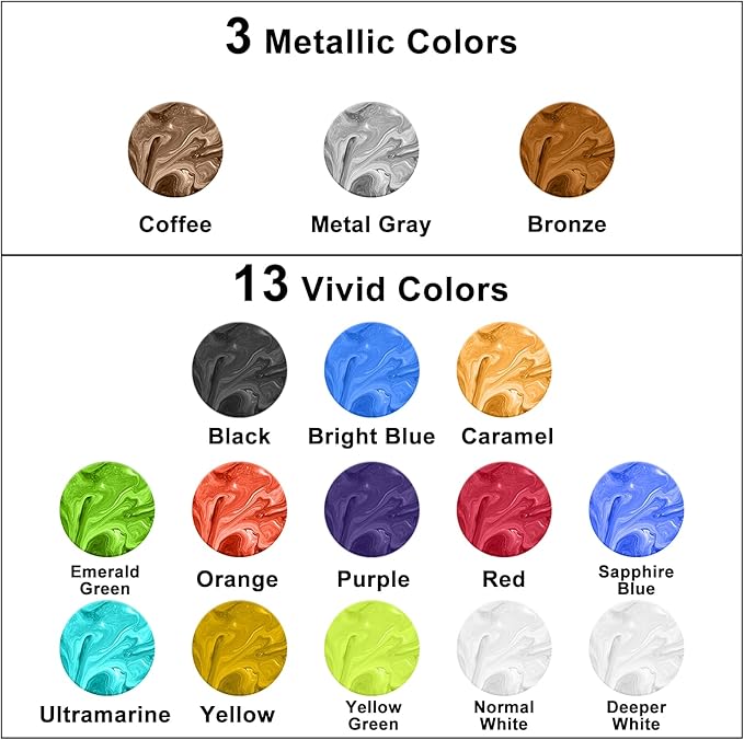 FansArriche Alcohol Inks for Resin, 16 Colors High Concentrated Alcohol Ink Set for Epoxy Resin, Alcohol-Based Resin Ink for Coasters, Fluid Painting Crafts, Tumbler Making, 10 ml Each