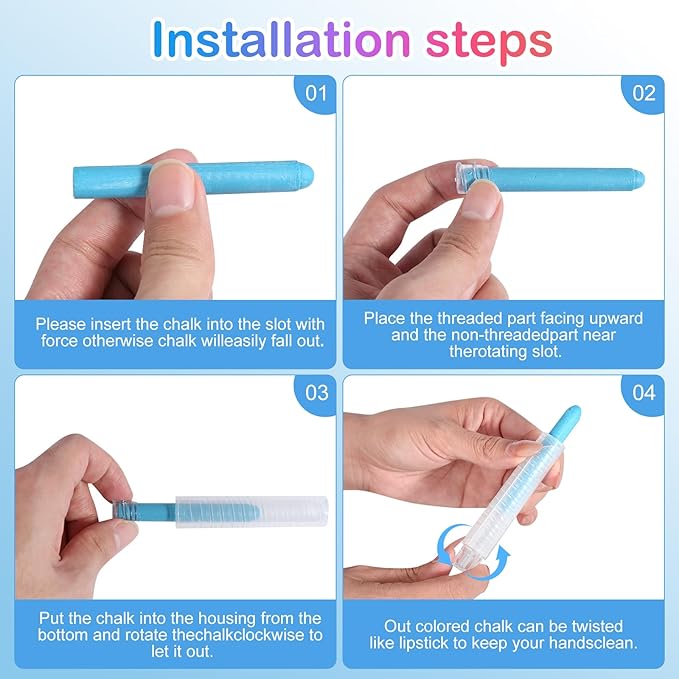 72Pcs Colored Dustless Washable Drawing Chalk Artists Set with 24 Holder - Non-Toxic Art & Drawing Supplies for Kids,Works on Glass/Paper/Wood/Tile (Avoid Rough Textures,Not For ROUGH Chalkboard Use)