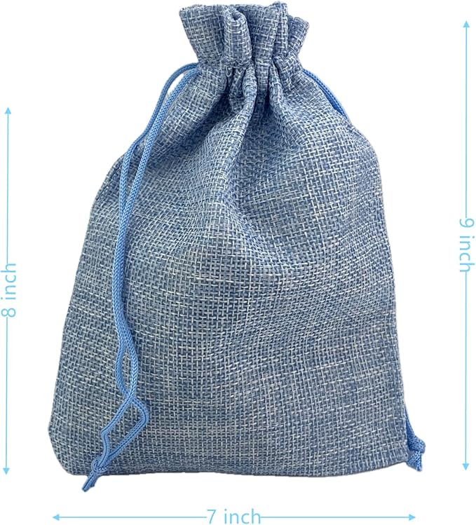 Palmhomee Pack of 25 Burlap Gift Bags with Drawstring Linen Jewelry Pouches Wedding Hessian Jute Bags for Birthday and Treat Pouches Party Wedding Favors Gift (7x9 Inch, Sky Blue)