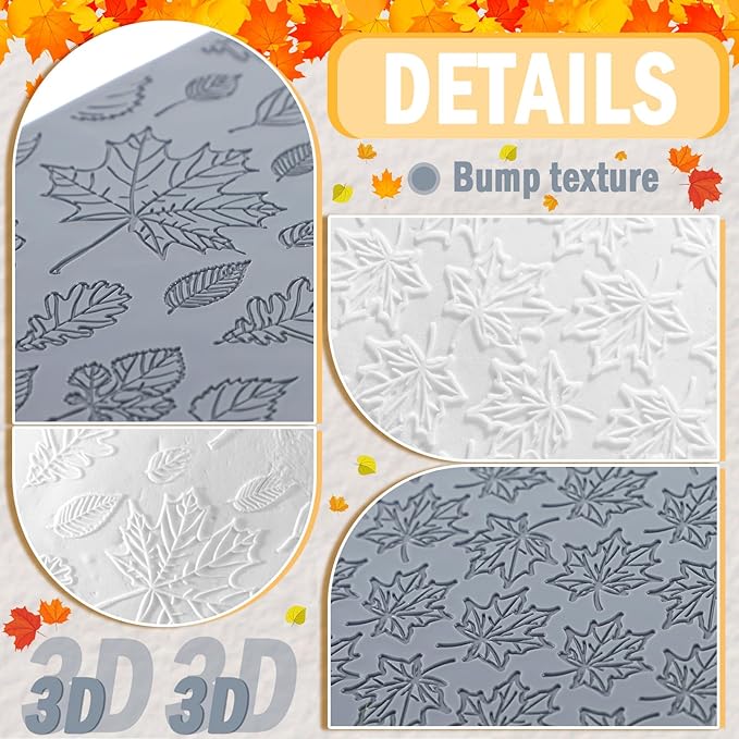 12 Pcs Fall Polymer Clay Texture Sheets Set, Maple Leaves, Pumpkin Miniature Clay Molds Pine Cone Pattern Silicone Polymer Clay Molds for Fall Autumn Thanksgiving Jewelry Earrings Making