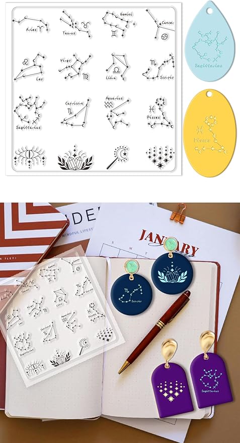 CHGCRAFT Polymer Clay Texture Sheets Constellations Clay Texture Mat Silicone Texture Stamp Clay Modeling Pattern Pad Silicone Clay Texture Mat for Jewelry Earring Making 5.5x5.5inch