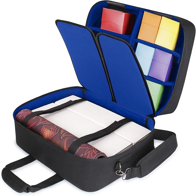 USA Gear XL Trading TCG MTG Deck Box Bag Travel Case - Large MTG Card Storage Bag with Padded Shoulder Strap, Customizable Interior, Weather Resistant - Fits Deck Boxes & Sleeved Cards - Blue