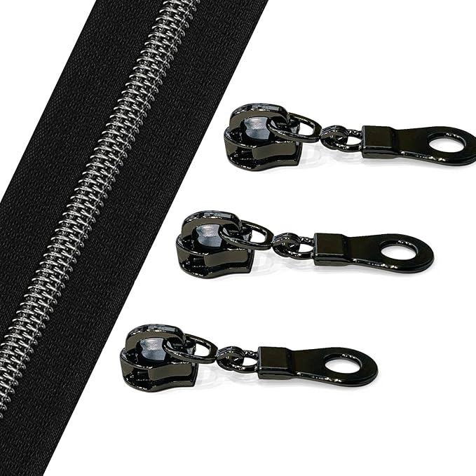 The Yards 10 Yards Bulk Black Nylon Coil Zipper with Gunmetal Teeth - Replacement Sewing Zipper with 10PCS Sliders for DIY Craft Bags