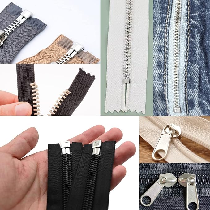48 Pieces Metal Zipper Repair Accessories Set, Zipper Head Slider Retainer Box Insert Pin Top Bottom Stoppers for DIY Sewing Replacement Zipper Repair Kit 3# 5# 8# 10# (Platinum)