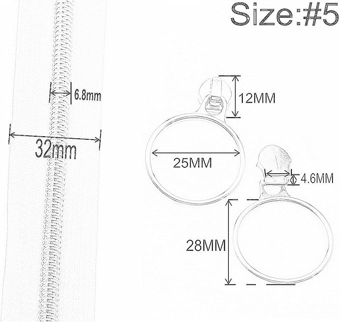 Leekayer #5 Silver Metallic Nylon Coil Zippers by The Yard Bulk 10 Yards Gray Zipper Tape with 25pcs Silver Ring Pull Zipper Sliders for DIY Sewing Tailor Craft Bag(Gray)