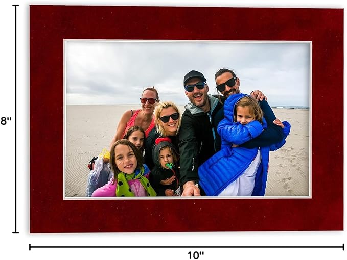 8x10 Mat Bevel Cut for 5.5x8.5 Photos - Acid Free Bright Red Suede Precut Matboard With Backing Board and Crystal Clear, Self Seal Photo Mat Bag - For Pictures, Photos, Framing - 4-ply Thickness