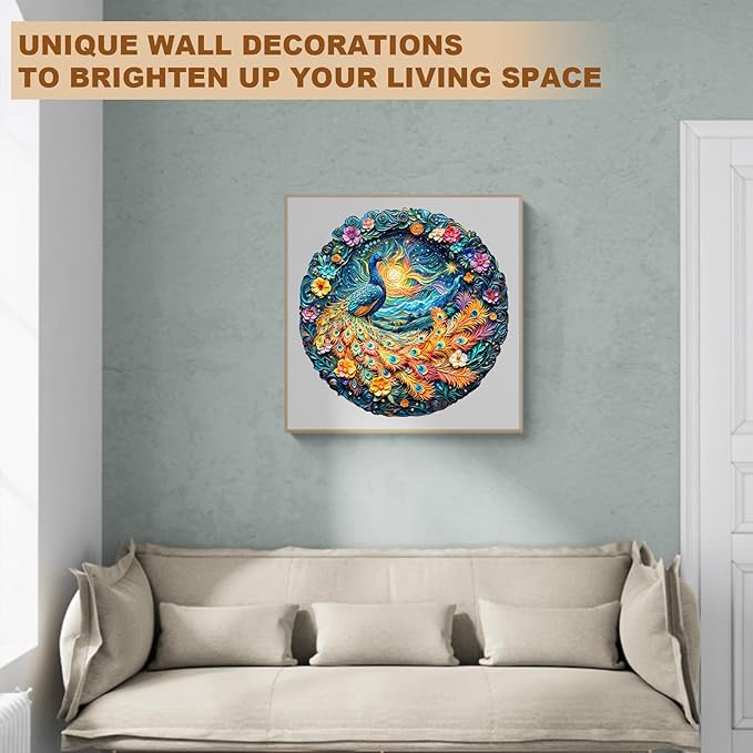 Wooden Puzzles for Adults,Peacock Puzzle, Unique Shaped Wooden Jigsaw Puzzles for Adults, Family Puzzle(13.4 * 13.4 in 300pcs)