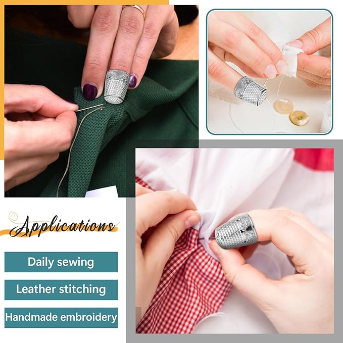 ZMAAGG 4PCS Sewing Thimbles for Hand Sewing, Metal Finger Protector, Quilting Craft Accessories for Knitting Needlework DIY Tools