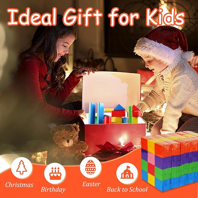 1000 Piece Dominoes Set for Kids with Extra 20 Blocks, Colorful Dominos Tiles for Building, Stacking, Racing, Tumbling, Wood Domino with Storage Bag and Box