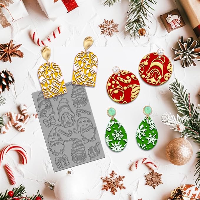 4PCS Christmas Polymer Clay Texture Sheets Set for Using with Clay Cutters, Snowflake Clay Texture Mats, Jewelry Making DIY Christmas Craft Tools