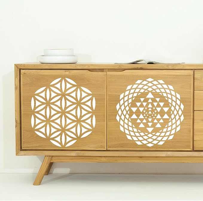 Sacred Geometry Stencil 8inch Reusable Stencils for Crafts Metatron's Cube/The Flower of Life Drawing Templates for Wall Canvas Paper Art Crafts