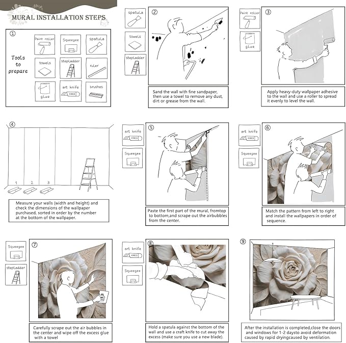 AFZEVEB-3D Rose Flower Wallpaper Large Floral Wall murals for Bedroom 182"x120"(Not Peel and Stick)