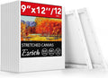 ESRICH Stretched Canvas for Painting, 12 Pack 9x12 Inch Canvas Value Pack,Primed Acid-Free Cotton Blank Canvases, Painting Canvas for Oil & Acrylic Paint.