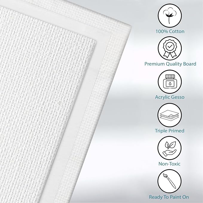 KEFF Canvas Boards for Painting - 4x10 8-Pack Bulk Canvas Panels, 100% Cotton Triple Primed Small Canvases for Painting Supplies, Acrylic, Oil, Watercolor & Tempera
