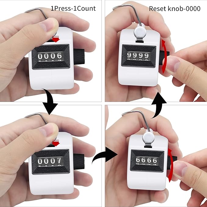 12 Pcs Hand Tally Counter 4-Digit Lap Counter Clicker, Manual Mechanical Handheld Pitch Click Counter with Finger Ring for School Golf & Knitting Row Croche
