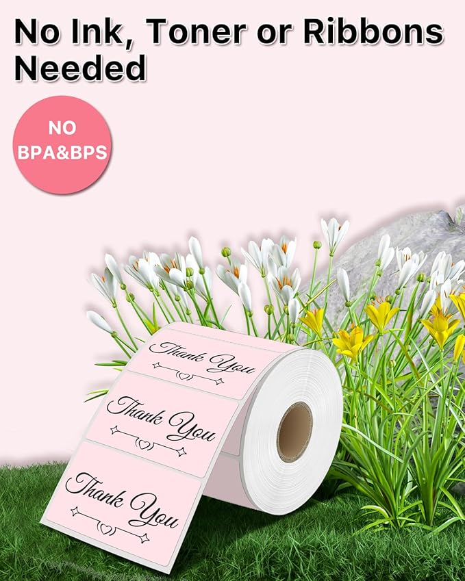 iEager 3" x 2" Thermal Labels, Rectangle Thermal Printer Stickers, Self-Adhesive Durable Sticker with Perforation Line, 500 Labels/Roll, Pink