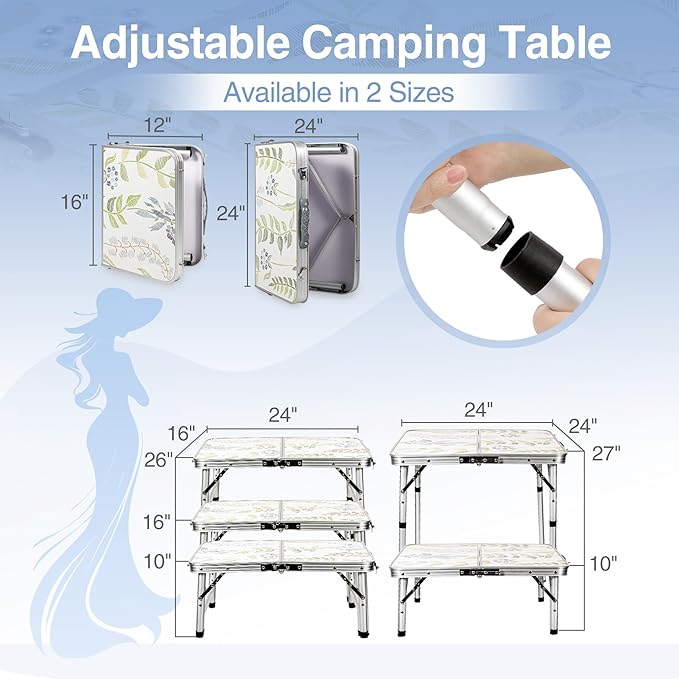 RedSwing Camping Table 2ft Portable Pinic Table Adjustable Height Small Card Table Aluminum Foldable Lightweight with Carry Handle for Outdoor Indoor Hiking Camp BBQ Beach