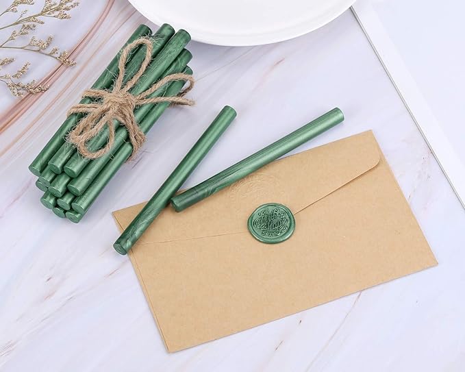 Yoption 15 Pieces Glue Gun Sealing Wax Sticks for Wax Seal Stamp, Great for Wedding Invitations, Cards, Envelopes (Metallic Green)