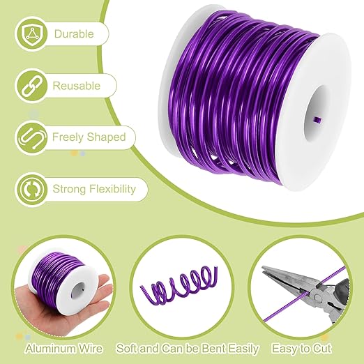 MECCANIXITY 9 Gauge Anodized Aluminum Craft Wire Bendable Bonsai Training Wire 56 Feet 3mm for Sculpting Crafts Wreath Floral Beading Jewelry Making, Purple