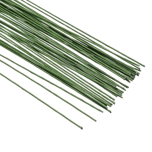 PATIKIL 22 Gauge 16" Floral Stem Wire, 100 Pcs Paper Wrapped Iron Artificial Flower Stem Accessories for DIY Bouquet Stem and Craft Decoration, Dark Green