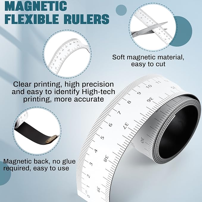 2 Pcs 39.37 Inch Magnetic Ruler Flexible Magnetic Ruler Magnet Measuring Tape with Both Inches and Centimeters, Suitable for Whiteboard, Lathes, Workshops, Table Saws, Mills, Easy to Take