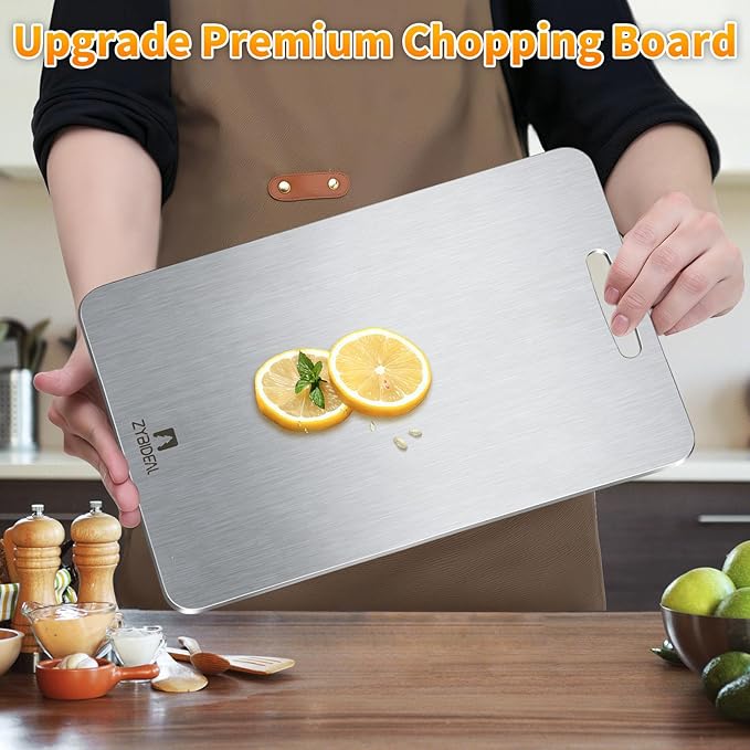 Pure Titanium Cutting Board, Stainless Cutting Boards for Kitchen, Double-Sided Food Grade Chopping for Meat, Vegetable & Fruit (10 * 14 IN)
