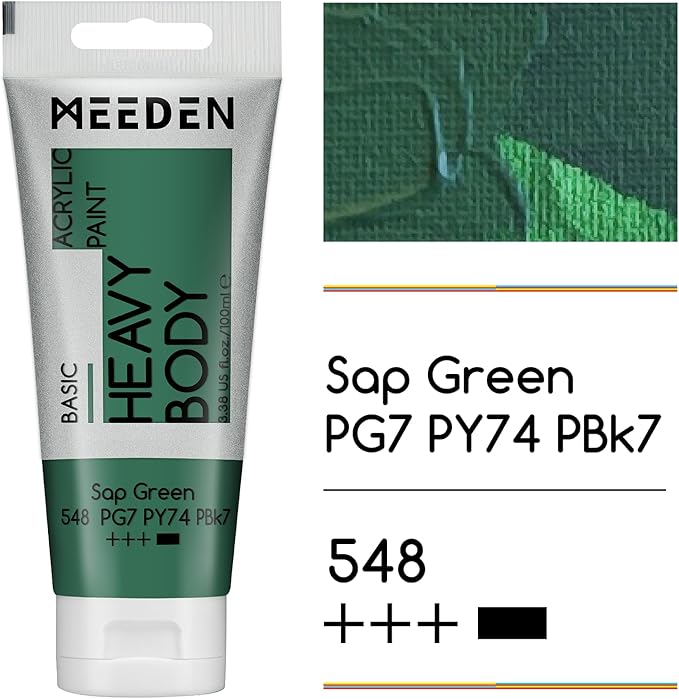 MEEDEN Acrylic Paint Sap Green: Bundled with Titanium White Color - 100ml/3.38oz x 2 Bulk Heavy Body Acrylic Paint Tubes for Art Craft Painting